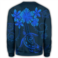 Hawaiian Turtles Hibiscus Plumeria Polynesian Sweatshirt - Blue - AH - Polynesian Pride