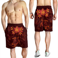 Hawaiian Turtles Hibiscus Plumeria Polynesian Men's Shorts - Red - AH - Polynesian Pride