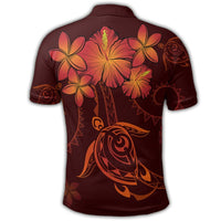 Hawaiian Turtles Hibiscus Plumeria Polynesian Polo Shirt Red - Polynesian Pride