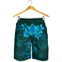 Hawaiian Turtles Hibiscus Plumeria Polynesian Men's Shorts - Turquoise - AH - Polynesian Pride