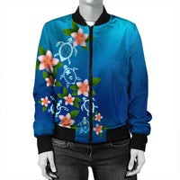 Hawaiian Tuttle And Plumeria Flower In The Sea Polynesian Bomber Jacket - AH - Polynesian Pride