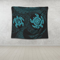 Hawaiian Two Turtle Polynesian Tapestry Blue AH - Polynesian Pride