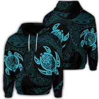 Hawaiian Two Turtle Polynesian Hoodie Blue Unisex Art - Polynesian Pride