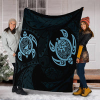 Hawaiian Two Turtle Polynesian Premium Blankets Pastel Blue AH - Polynesian Pride