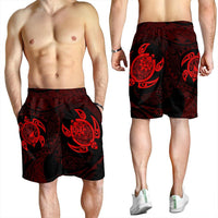Hawaiian Two Turtle Polynesian Men's Shorts Red AH - Polynesian Pride