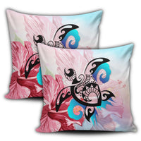 Hawaiian Wave Hibiscus Watercolor Turtle Polynesian Pillow Covers - AH - Polynesian Pride