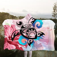 Hawaiian Wave Hibiscus Watercolor Turtle Polynesian Hooded Blanket - AH - Polynesian Pride