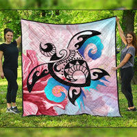 Hawaiian Wave Hibiscus Watercolor Turtle Polynesian Premium Quilts - AH Black - Polynesian Pride