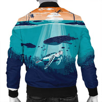 Hawaiian Whale And Turtle In Sunset Polynesian Bomber Jacket - AH - Polynesian Pride