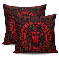 Hawaiian Kakau Honu Arc Red Polynesian Pillow Covers One Size Zippered Pillow Cases 18"x 18" (Twin Sides) (Set of 2) Red - Polynesian Pride