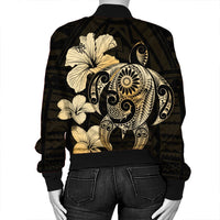 Hibiscus Plumeria Mix Polynesian Turtle Bomber Jacket - AH - Polynesian Pride