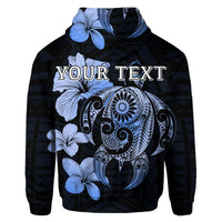 Custom Hibiscus Plumeria Mix Polynesian Turtle Hoodie Blue - Polynesian Pride