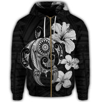 Hibiscus Plumeria Mix Polynesian Turtle Zip Hoodie Gray - Polynesian Pride