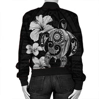 Hibiscus Plumeria Mix Polynesian Turtle Bomber Jacket Gray - AH - Polynesian Pride