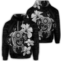 Hibiscus Plumeria Mix Polynesian Turtle Hoodie Gray Unisex Art - Polynesian Pride