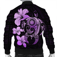 Hibiscus Plumeria Mix Polynesian Turtle Bomber Jacket Violet - AH - Polynesian Pride