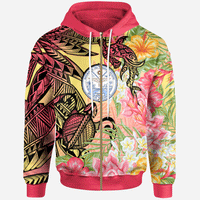Marshall Islands Zip Hoodie Flowers Tropical With Sea Animals Unisex Pink - Polynesian Pride