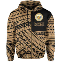 Polynesian Protect Mauna Kea Kanaka Maoli Hawaii Zip Hoodie Gold Quarter Style - Polynesian Pride