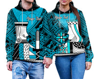 Custom Polynesian Valentine Couple Hoodie Queen and King Heart Blue Version LT9 - Polynesian Pride