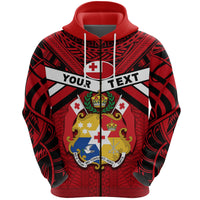 Custom Tonga Rugby Zip Hoodie Mate Maa Tonga Unisex Red - Polynesian Pride