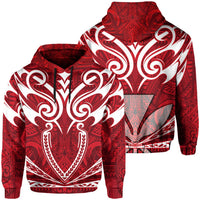 Hawaii Kanaka Polynesian Football Jersey Hoodie Red and White Bernice Style Unisex Red - Polynesian Pride