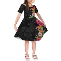 Hawaii Flowers Mix Tribal Pattern Short Sleeves Dress KID LT6 KID Art - Polynesian Pride