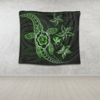 Kanaka Map Hibiscus Plumeria Turtle Art Green Polynesian Tapestry - AH - Polynesian Pride