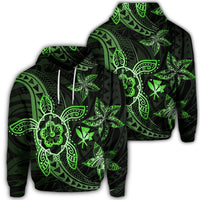 Kanaka Map Hibiscus Plumeria Turtle Art Green Polynesian Hoodie Unisex Art - Polynesian Pride