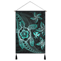 Kanaka Map Hibiscus Plumeria Turtle Art Turquoise Polynesian Hanging Poster - AH Hanging Poster Cotton And Linen - Polynesian Pride