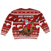 New Zealand Xmas Knitted Sweatshirt Mere Kirihimete - Santa With Kiwi Bird LT7 - Polynesian Pride