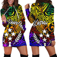Kosrae Custom Personalised Hoodie Dress - Rainbow Polynesian Pattern Rainbow - Polynesian Pride