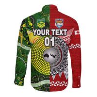 (Custom Personalised) Mate Ma'a Tonga Ngatu And Australia Kangaroos Aboriginal Hawaii Long Sleeve Button Shirt Rugby Together LT8 - Polynesian Pride