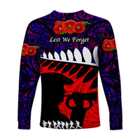 New Zealand Maori ANZAC Long Sleeve Shirt Remembrance Soldier - Purple LT8 - Polynesian Pride