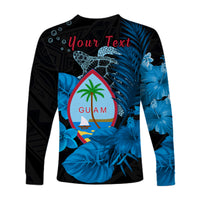 (Custom Personalised) Guam Seal Long Sleeve Shirt Polynesian Turtle with Flowers Version Blue LT13 - Polynesian Pride