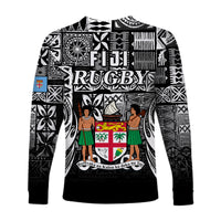 Fiji Rugby Long Sleeve Shirt Flying Fijians Black Tapa Pattern LT13 - Polynesian Pride
