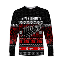 New Zealand Silver Fern Christmas Long Sleeve Shirt Maori Meri Kirihimete LT13 Unisex Black - Polynesian Pride