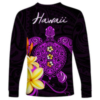 Hawaii Turtle Long Sleeve Shirt Hawaiian Flowers Version Purple Elegant LT13 - Polynesian Pride