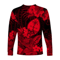 Guam Polynesian Long Sleeve Shirt Tropical Flowers - Red LT8 - Polynesian Pride