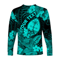 (Custom Personalised) Guam Polynesian Long Sleeve Shirt Tropical Flowers - Turquoise LT8 - Polynesian Pride