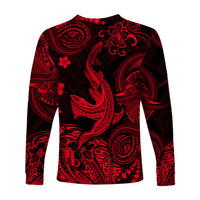 Hawaii Shark Angry Polynesian Long Sleeve Shirt Unique Style - Red LT8 - Polynesian Pride