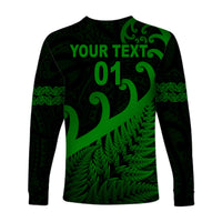 (Custom Personalised) New Zealand Rugby Maori Long Sleeve Shirt Silver Fern Koru Vibes - Green LT8 - Polynesian Pride