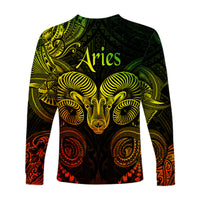 Aries Zodiac Polynesian Long Sleeve Shirt Unique Style - Reggae LT8 - Polynesian Pride