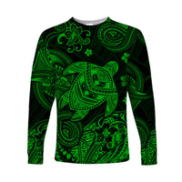 (Custom Personalised) Hawaii Turtle Polynesian Long Sleeve Shirt Plumeria Flower Unique Style - Green LT8 - Polynesian Pride