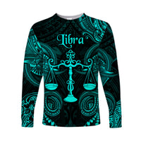 Libra Zodiac Polynesian Long Sleeve Shirt Unique Style - Turquoise LT8 Unisex Turquoise - Polynesian Pride