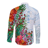 Fiji Long Sleeve Button Shirt Proud Fijian Tapa mix Tagimoucia Flowers LT13 - Polynesian Pride