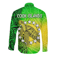 Cook Islands Long Sleeve Button Shirt Cook Islands Coat Of Arms Turtle Polynesian LT14 - Polynesian Pride