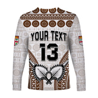 Custom Text and Number Fiji Rugby Bati Long Sleeve Shirt Proud Tapa Pattern LT13 - Polynesian Pride