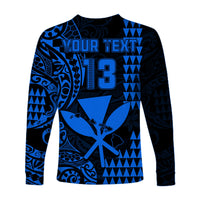 (Custom Text and Number) Hawaii Day Kakau Long Sleeve Shirt Proud To Be Hawaiian Blue King Kamehameha and Kanaka Maoli LT13 - Polynesian Pride
