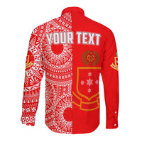 (Custom Personalised) Kolisi Tonga High School Long Sleeve Button Shirt Tongan Ngatu Pattern LT14 - Polynesian Pride