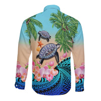 Polynesian Turtle Coconut Tree And Orchids Long Sleeve Button Shirt LT14 - Polynesian Pride